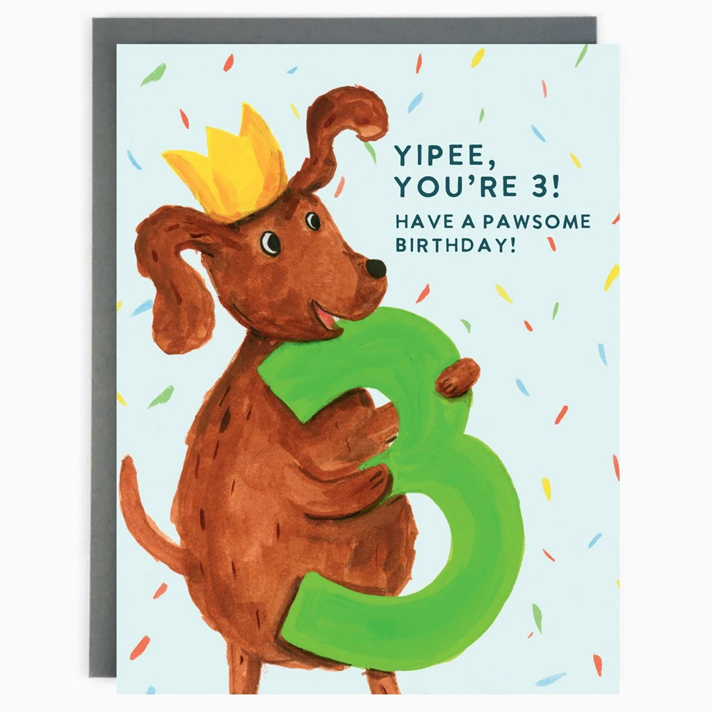 Yipee Youre 3 Birthday Dog Card
