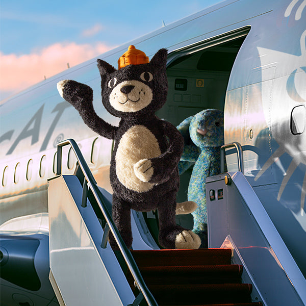 Jellycat Jack getting off of a plane.