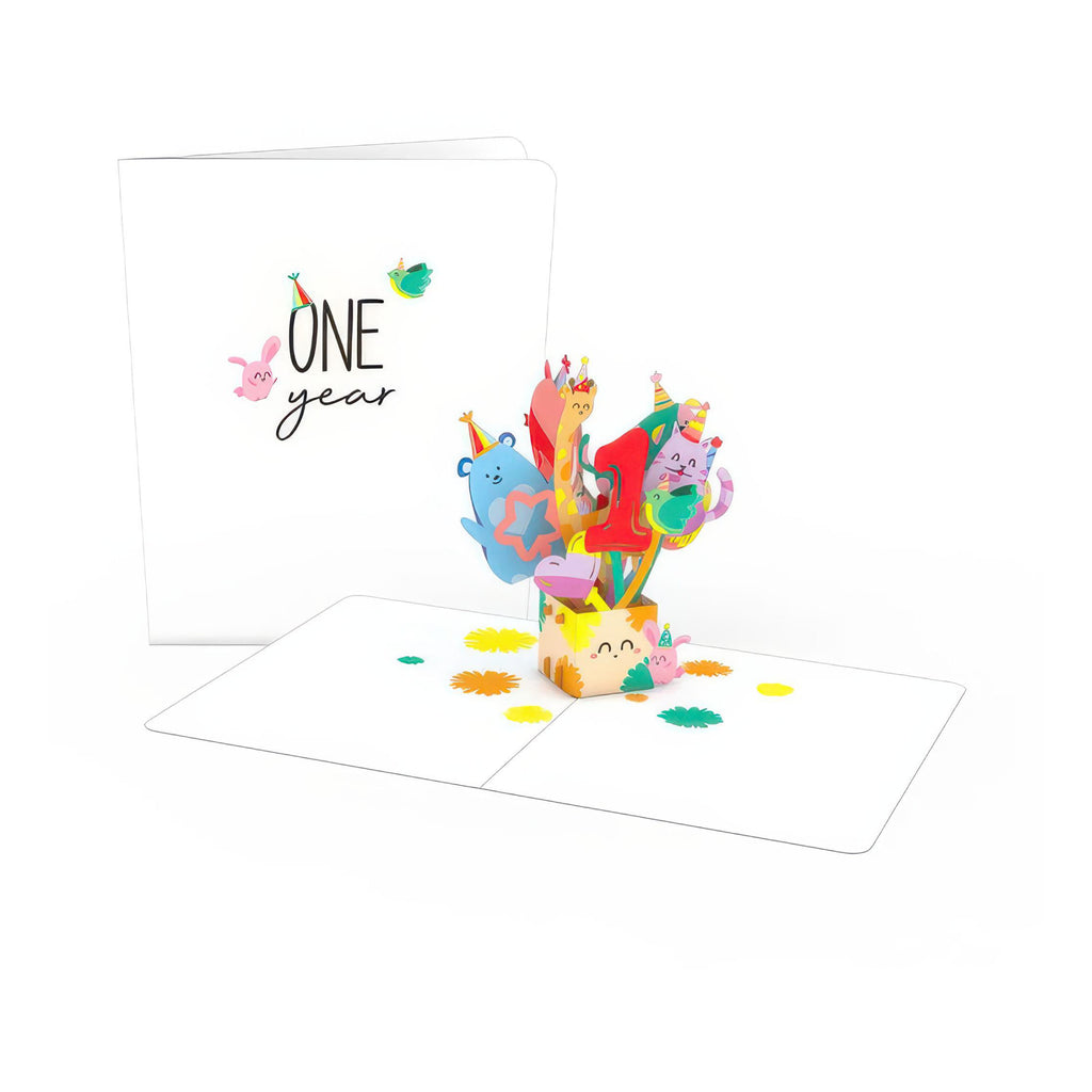 1st Birthday Balloons Playpop Card open and closed.