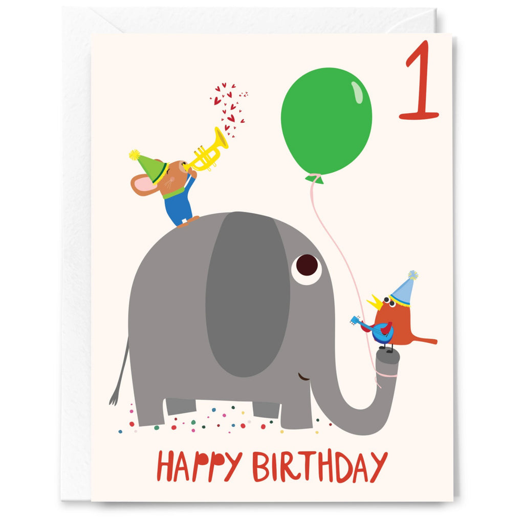 1st Birthday Elephant Card.
