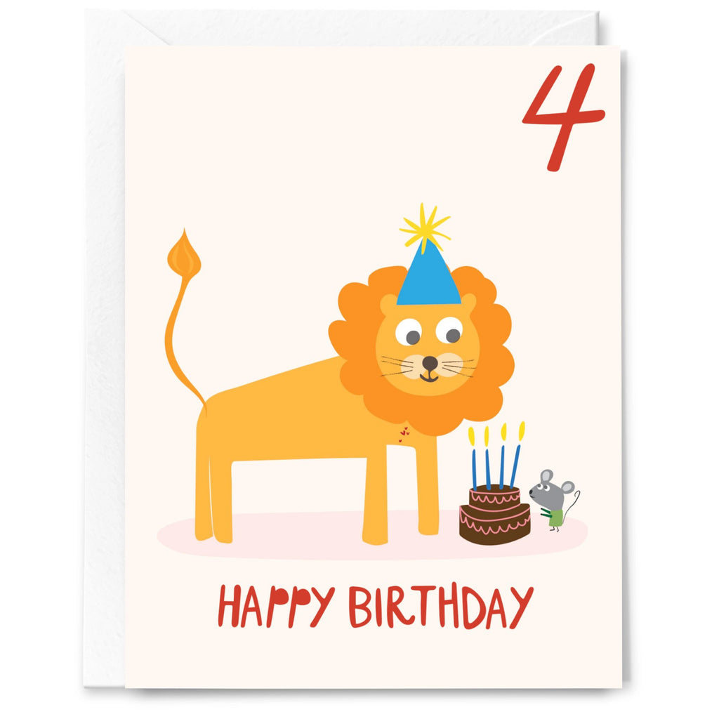 4th Birthday Lion & Mouse Card.