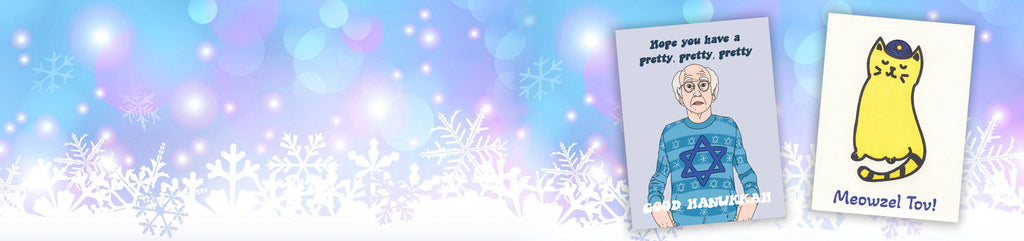 Cartoon character with a cat illustration and text on a snowy background