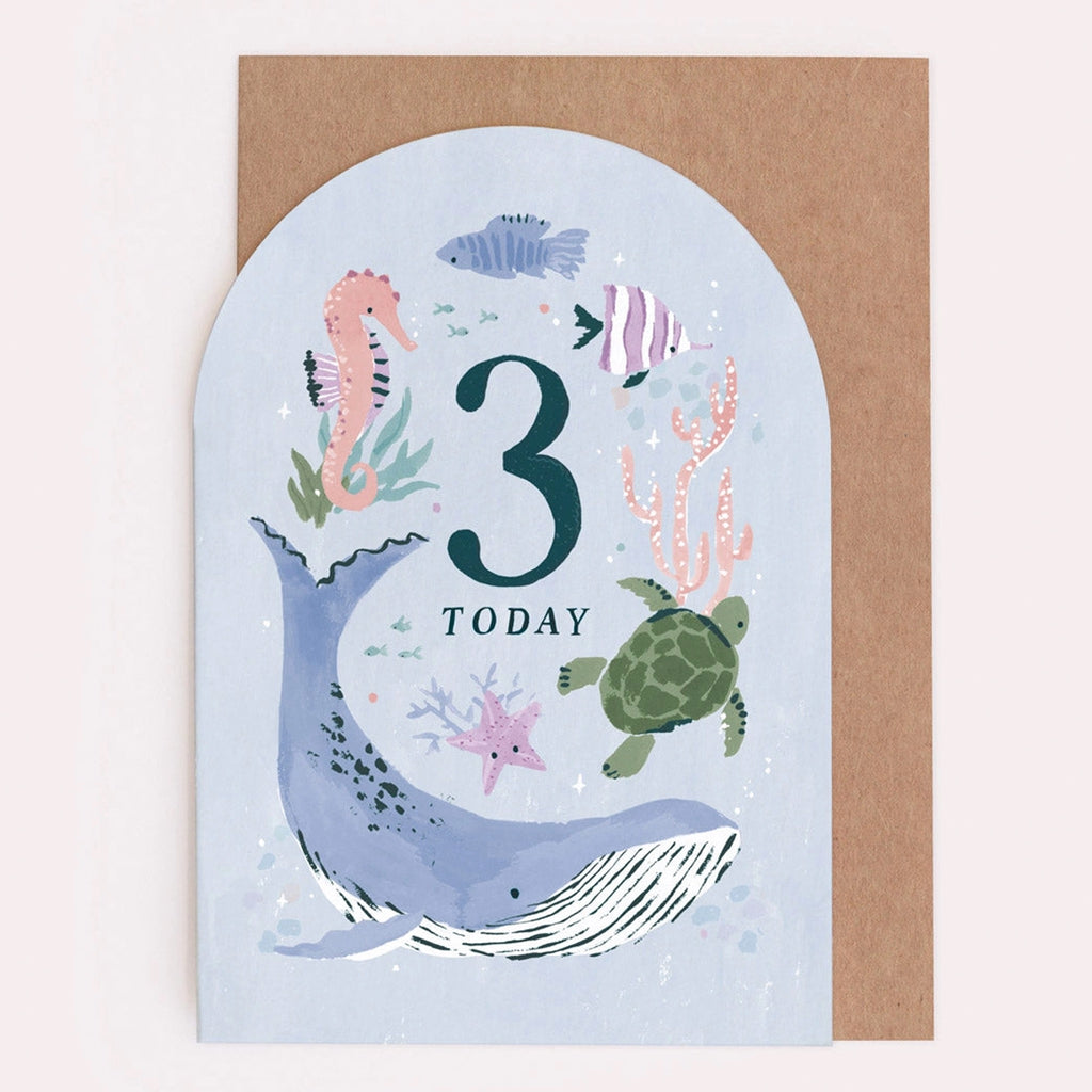 Age 3 Die-Cut Birthday Card.