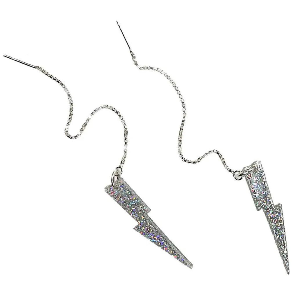 Angle view of Glitter Baby Bolts Ear Threaders.