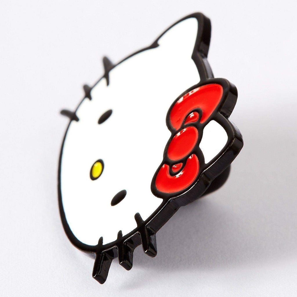 Angle view of Hello Kitty Face Enamel Pin.