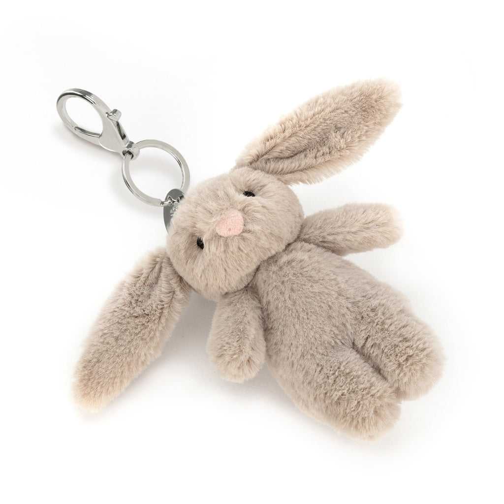 Angle view of Jellycat Bashful Bunny Beige Bag Charm.