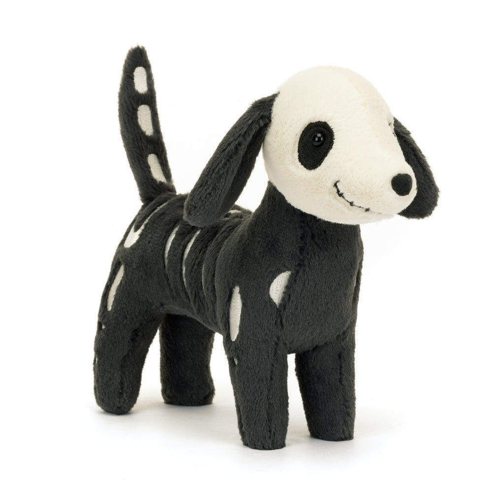 Angle view of Jellycat Skeledog Dan.