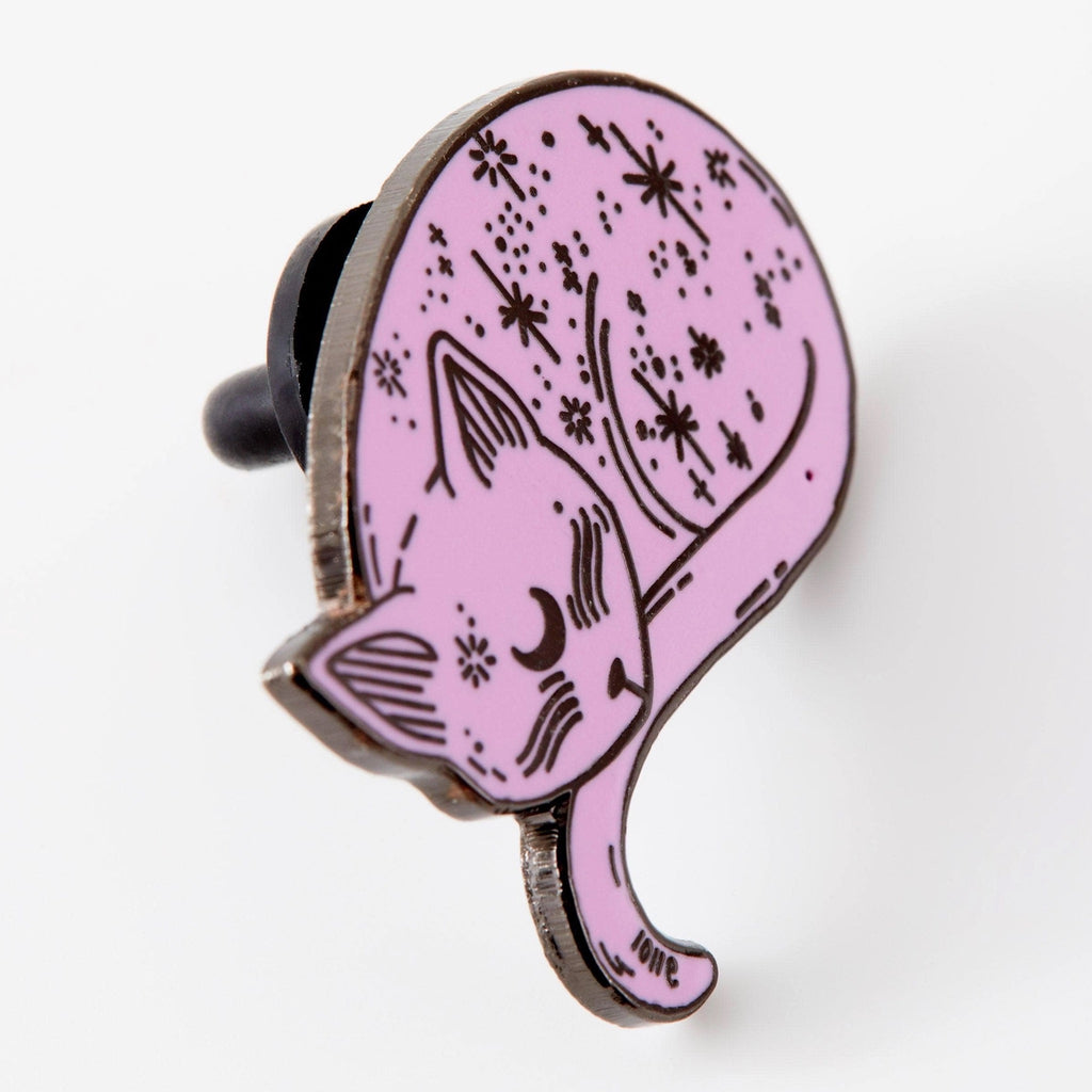 Angle view of Mystical Cat Pink Enamel Pin.