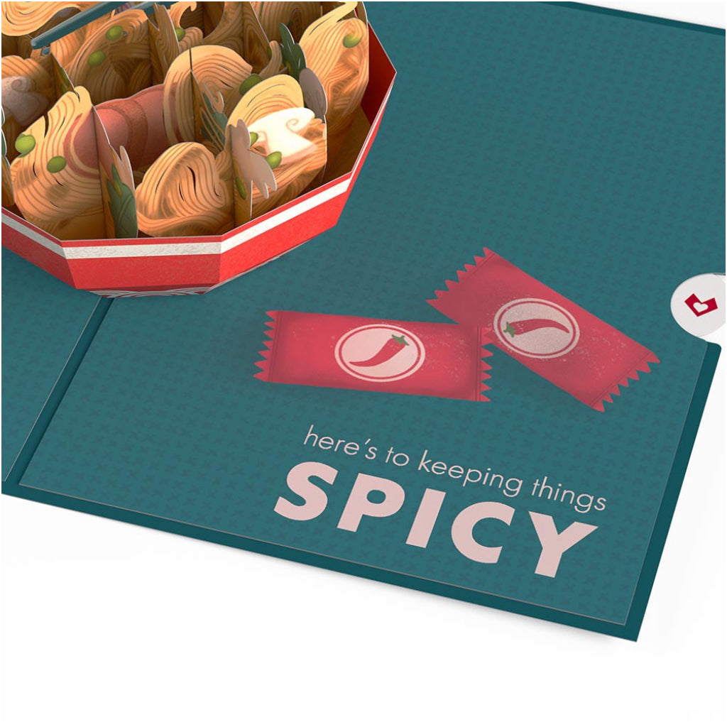 Angle view of Send Noods Spicy Pop-Up Card.