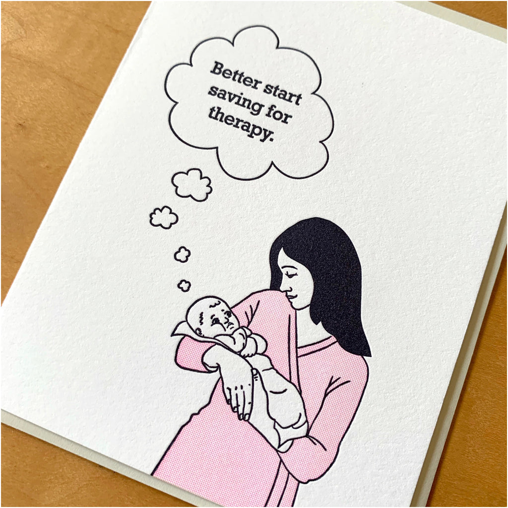 Angle view of Start Saving for Therapy Baby Card.