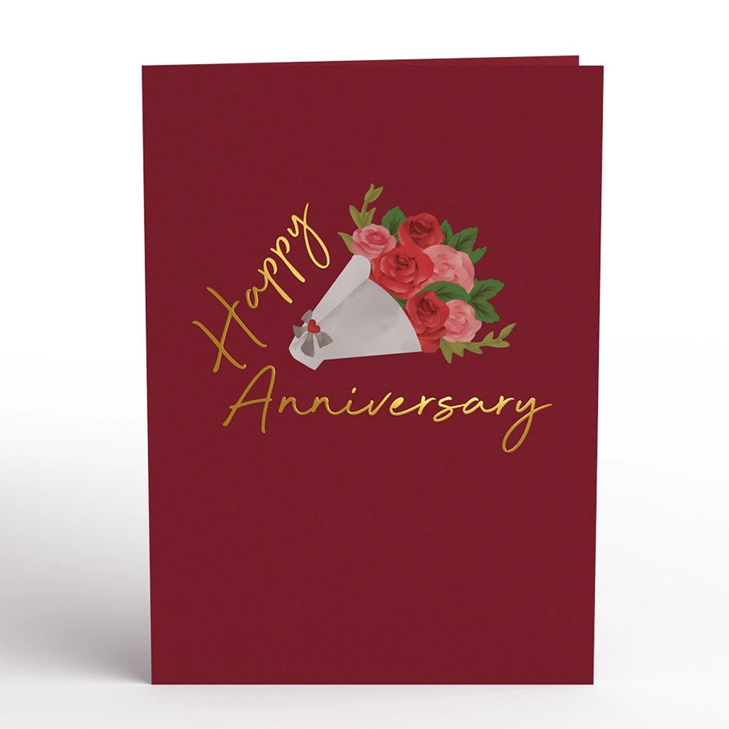 Anniversary Roses Bouquet Pop-Up Card showing front of card.