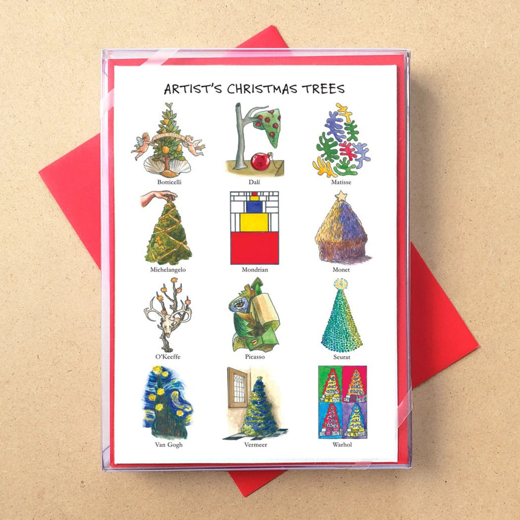 Artist Christmas Trees Boxed Holiday Cards packaging.