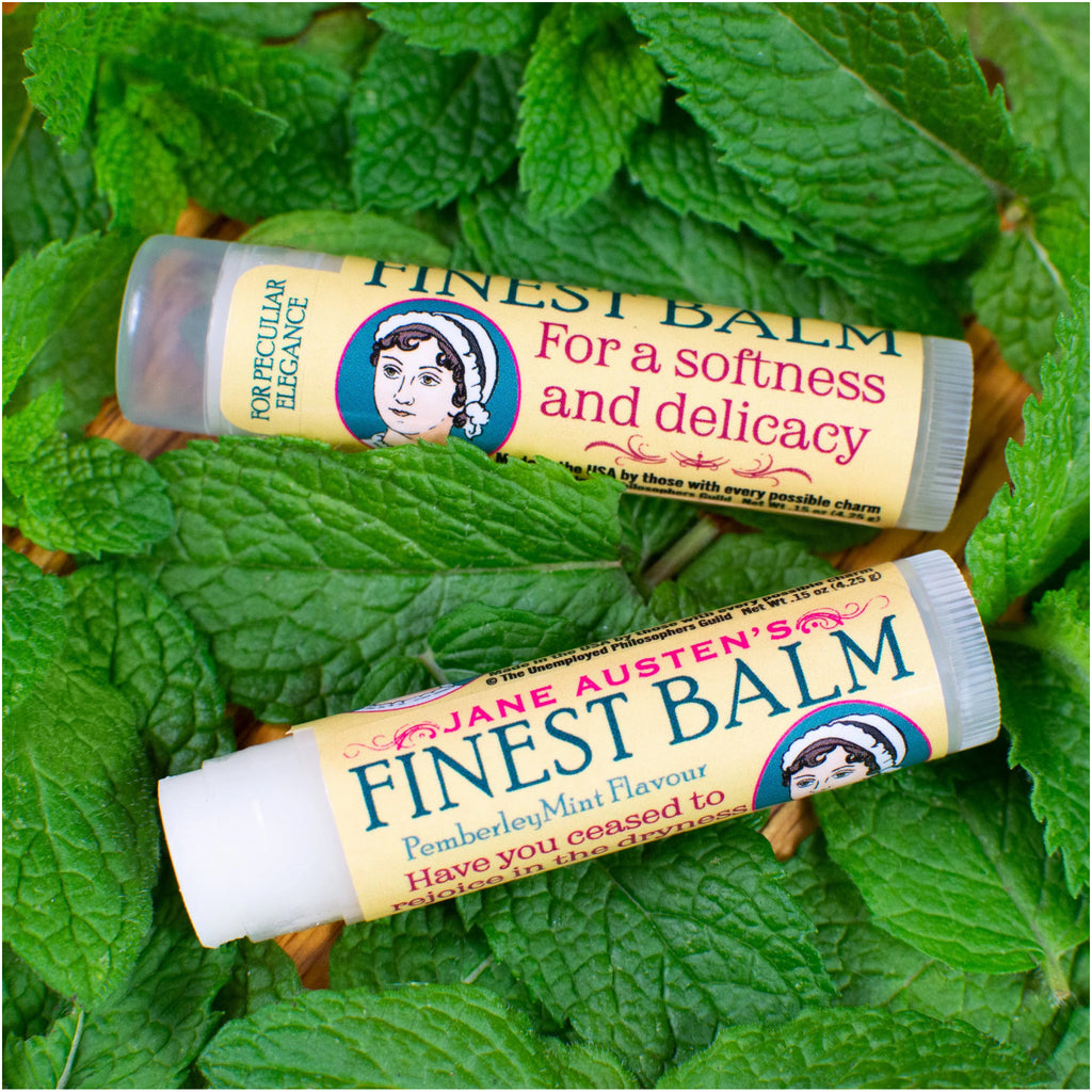 Austen's Finest Lip Balm Peppermint Flavor on leraves.