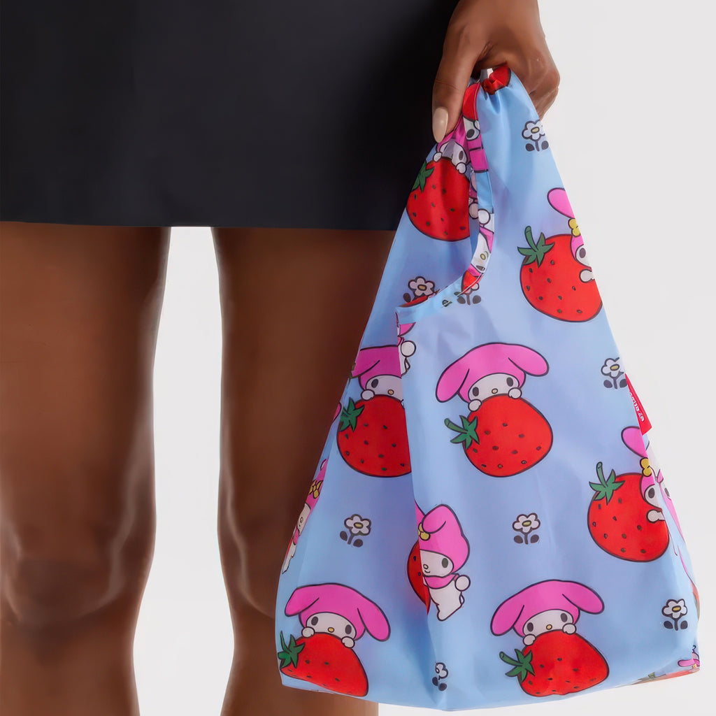 Baby Baggu My Melody Strawberry in hand.