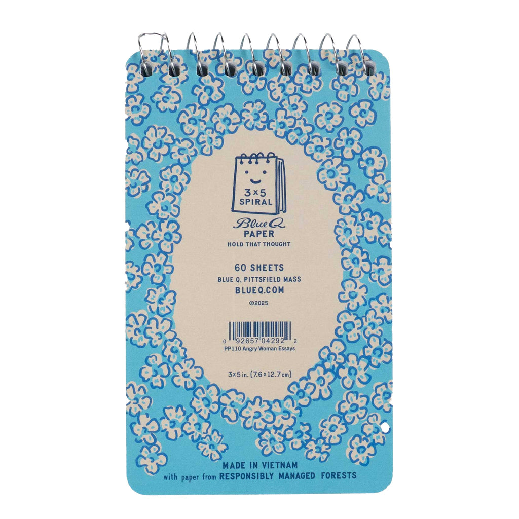Back of Angry Woman Essays Spiral Notebook.