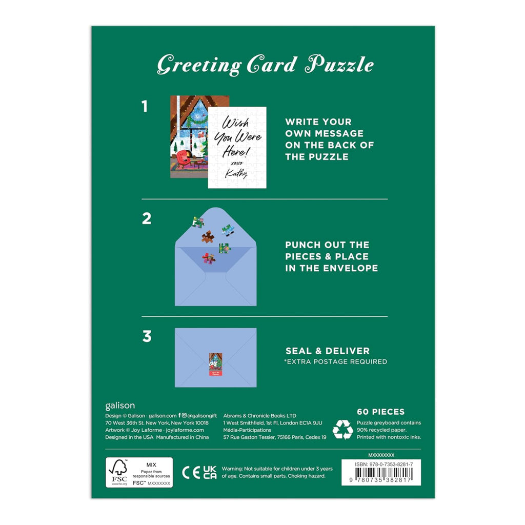 Back of Cozy Cabin Greeting Card Puzzle.