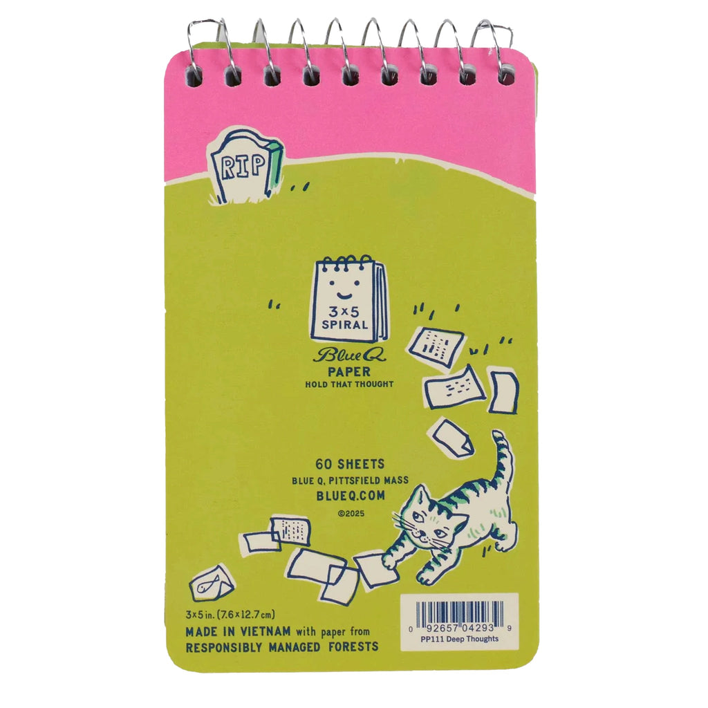 Back of Deep Thoughts Spiral Notebook.