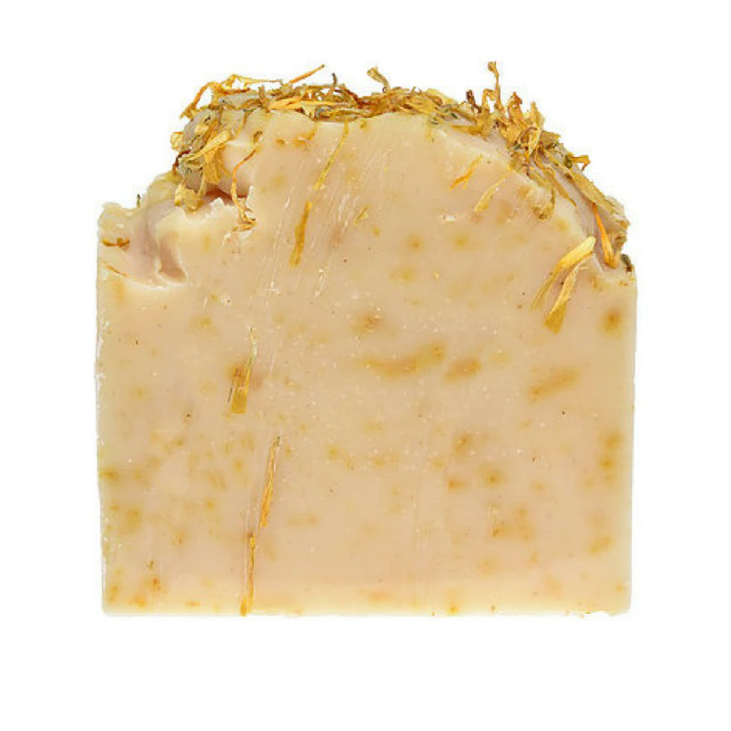 Back of Energizing Marigold Bar Soap.