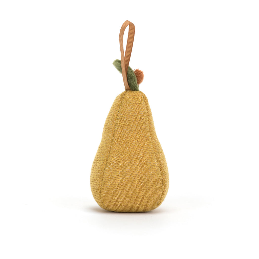 Back of Festive Folly Pear Ornament.