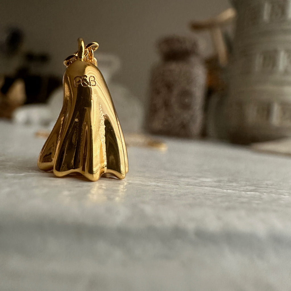 Back of Ghost Charm Necklace Gold.