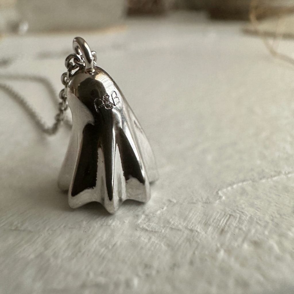 Back of Ghost Charm Necklace Silver.