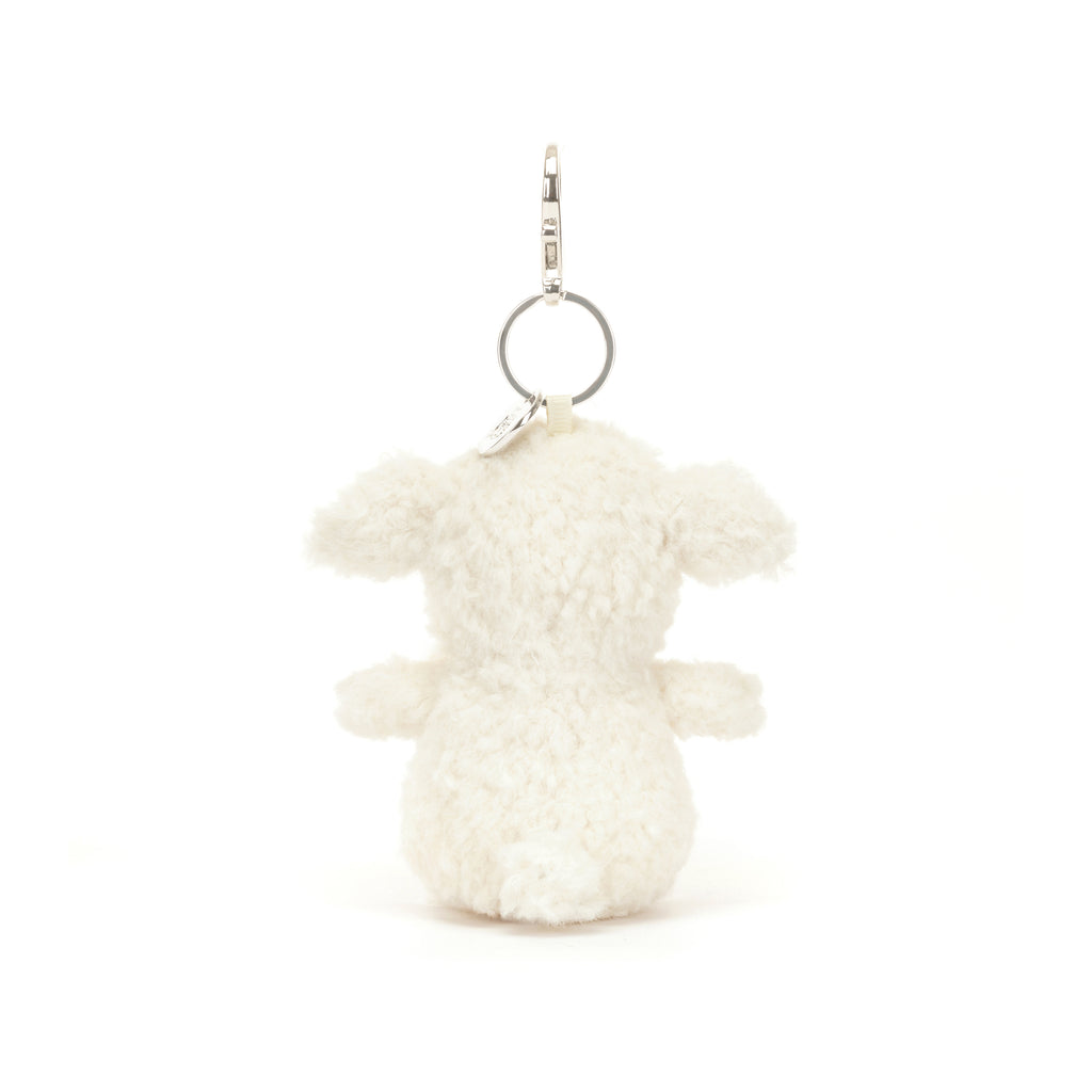 Back of Jellycat Little Lamb Bag Charm.