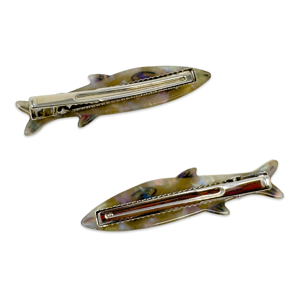 Back of Sardine Alligator Hair Clip Set.