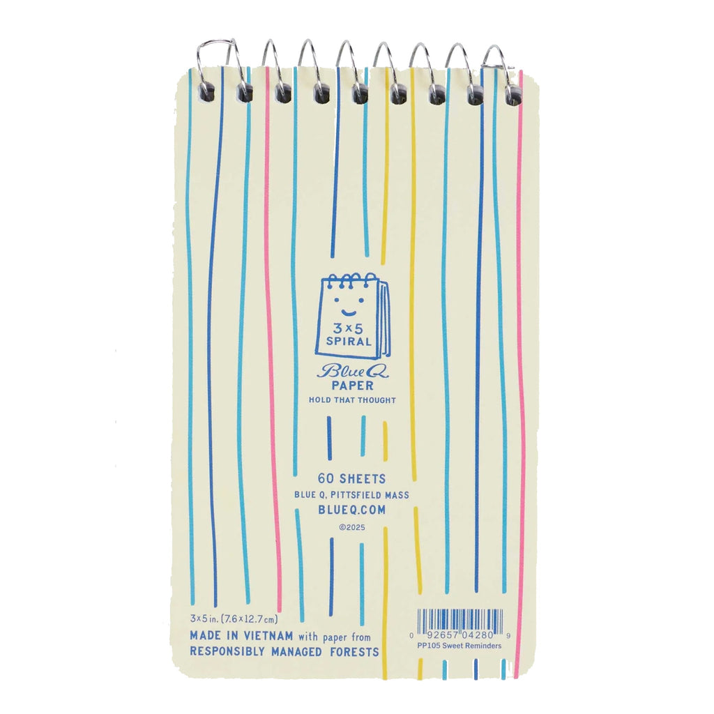Back of Sweet Reminders Spiral Notebook.