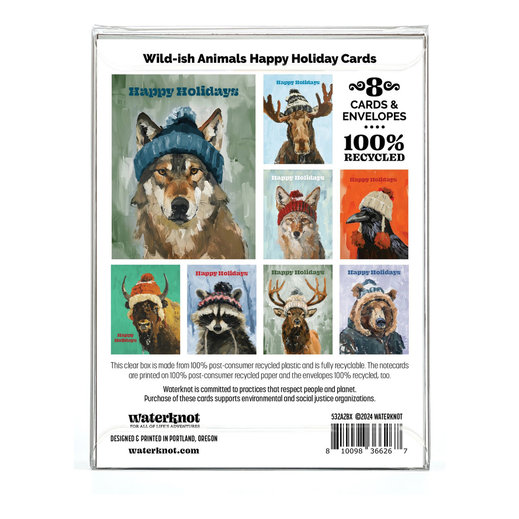 Back of Wild-ish Animals Happy Holidays Boxed Cards.