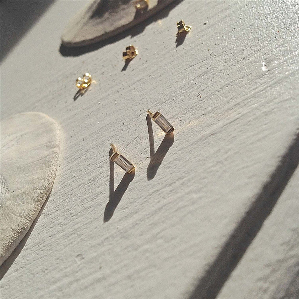 Baguette Crystal Stud Earrings Gold - alt image.