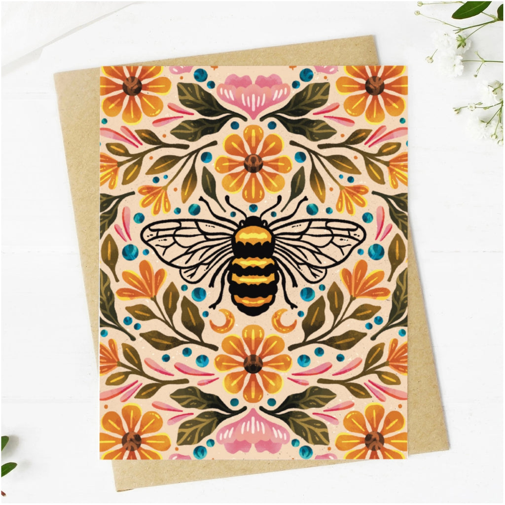 Bee & Floral Greeting Card.