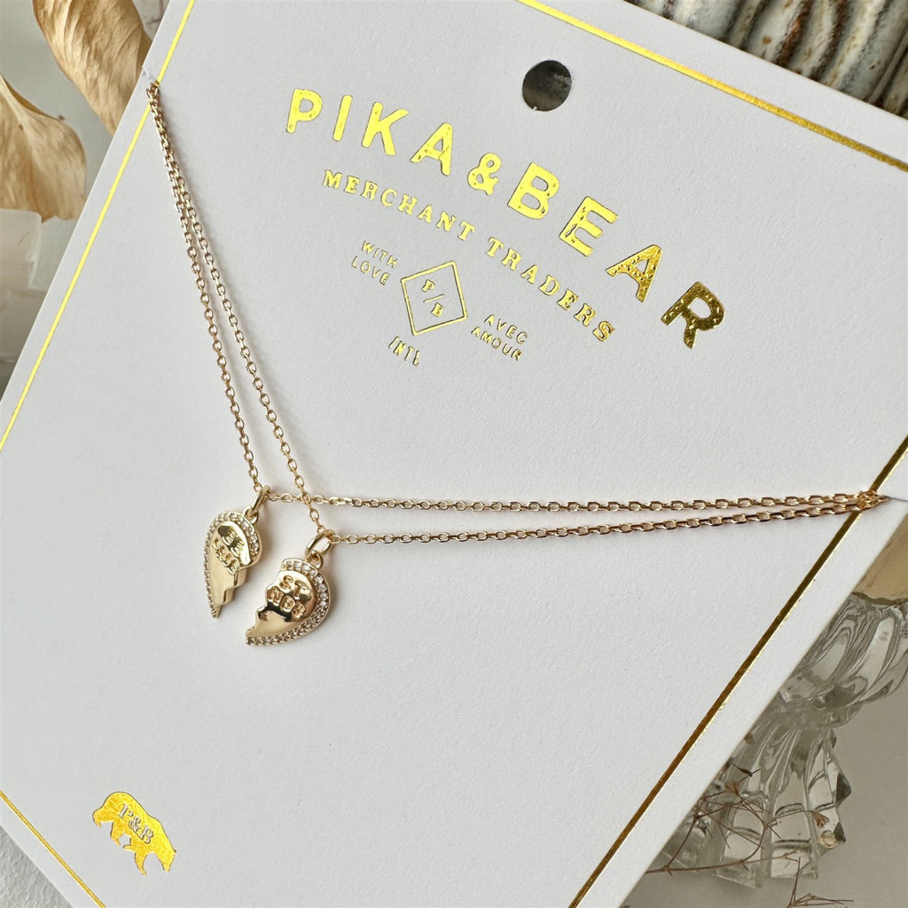 Best Friends Heart Charm Necklaces Gold packaging.