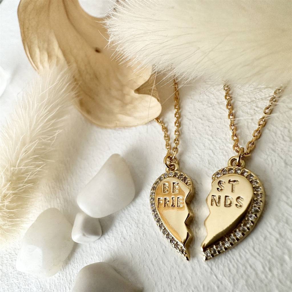 Best Friends Heart Charm Necklaces Gold.