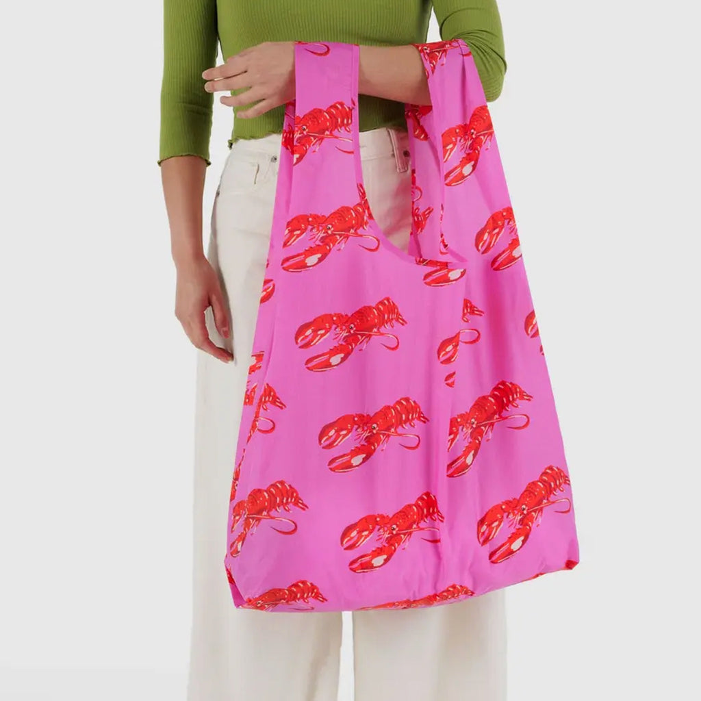 Big Baggu Pink Lobster in hand.