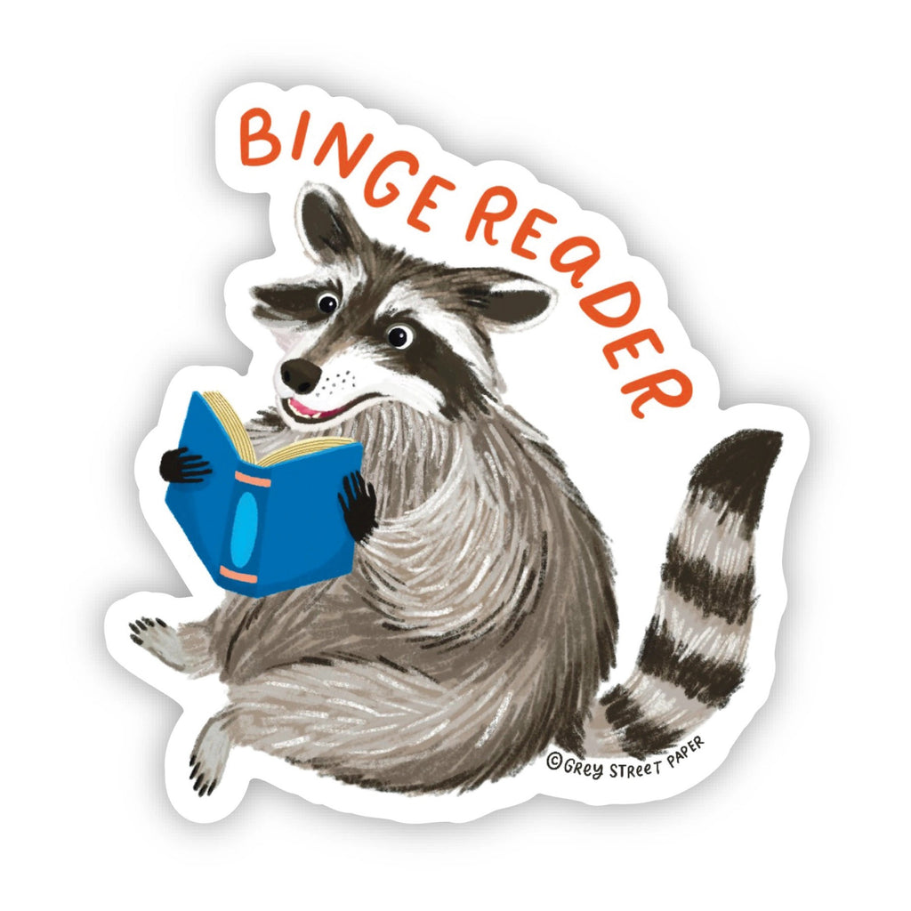 Binge Reader Raccoon Reading Sticker.