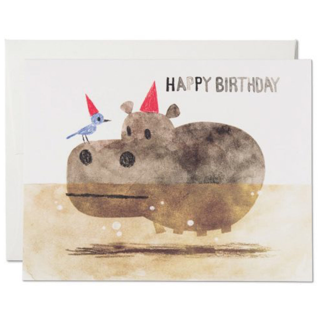 Bird And Hippo Birthday Card.