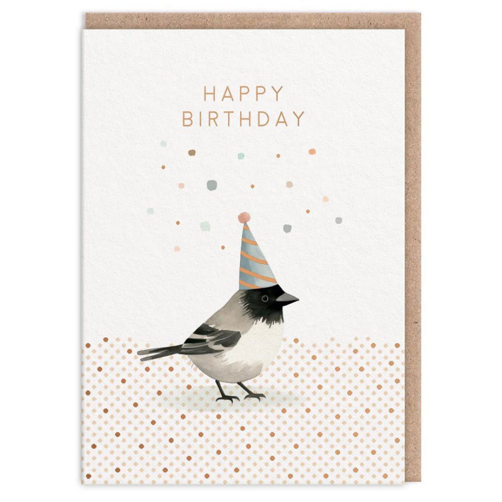 Bird In Party Hat Birthday Card.