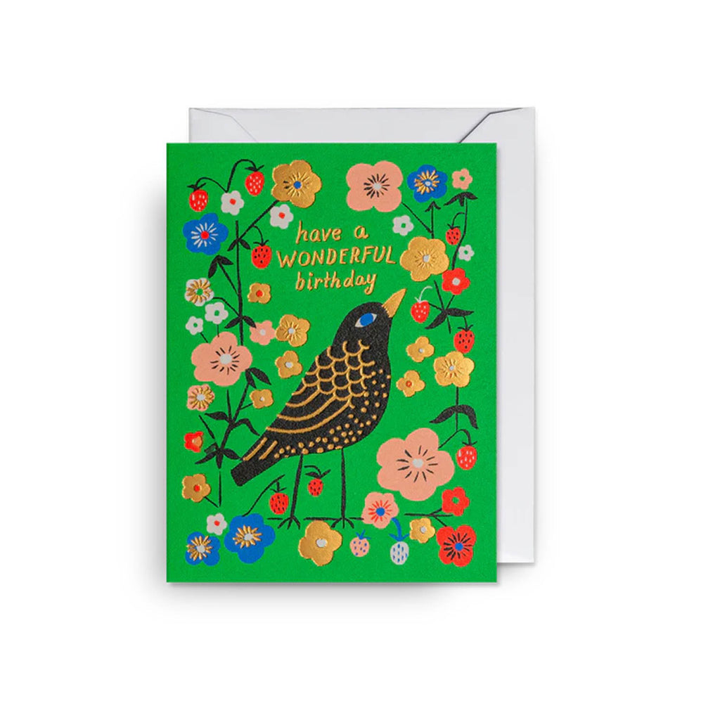 Bird On Green Happiest Birthday Mini Card.