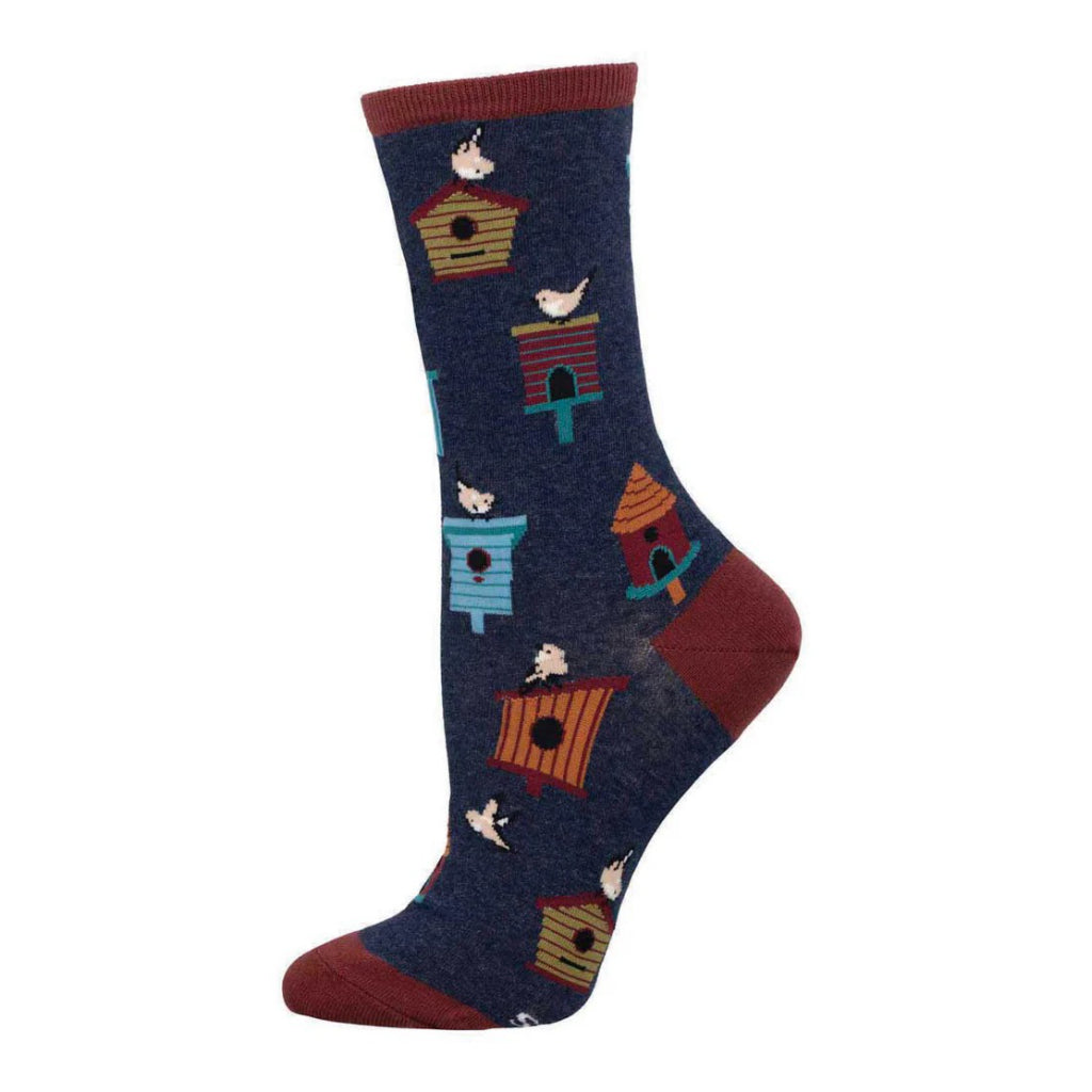 Birdhouses Socks Navy Heather.