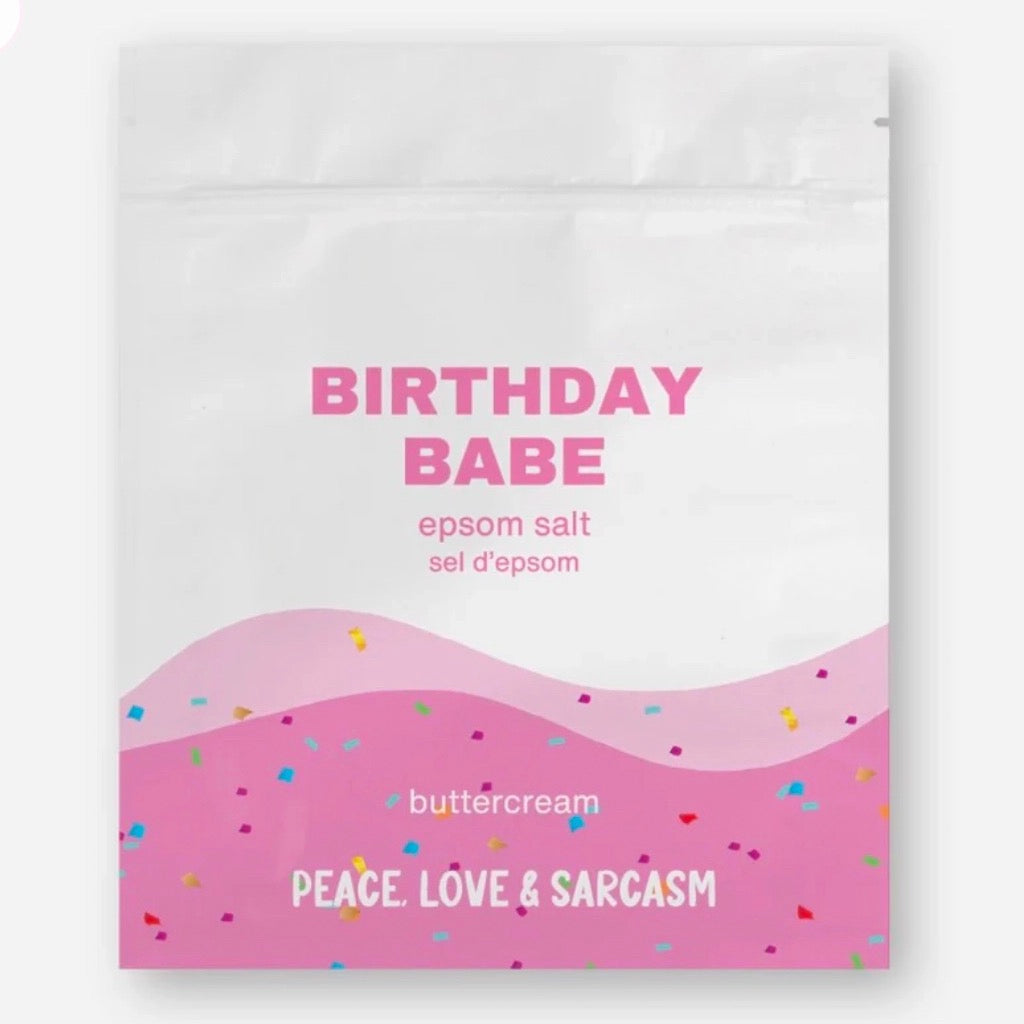 Birthday Babe Epsom Salt Bath Soak  packaging.