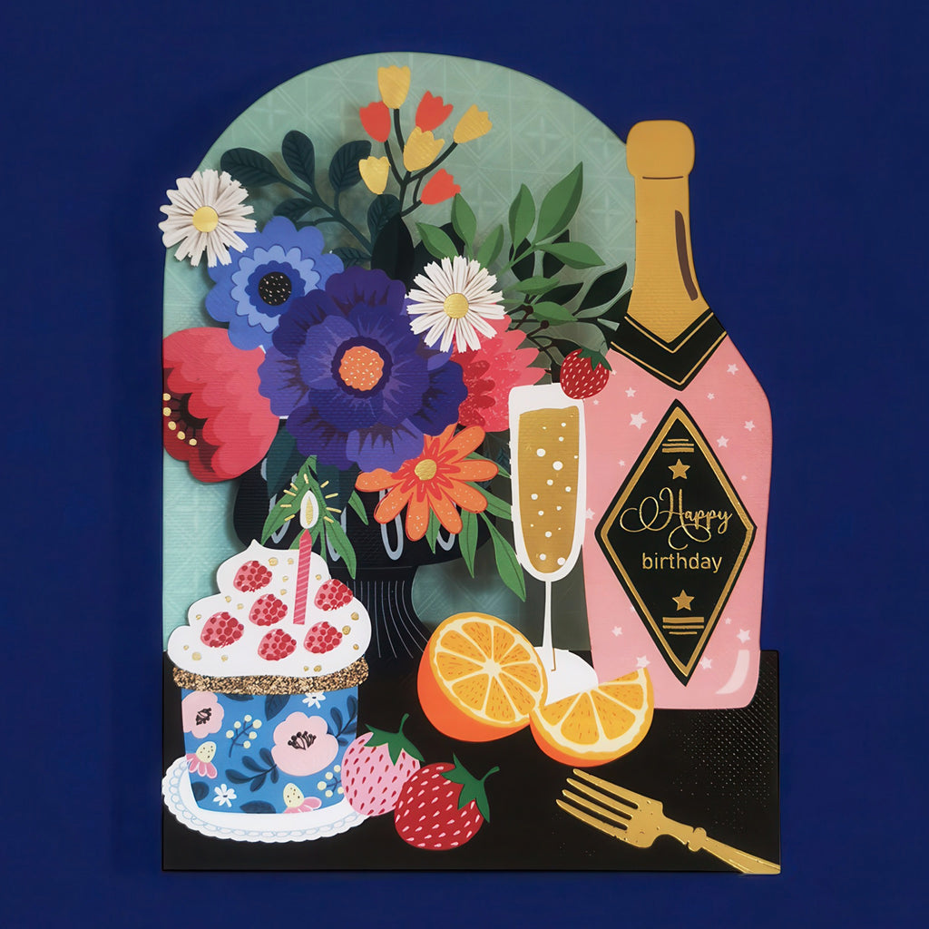 Birthday Champagne Laser Cut Card.