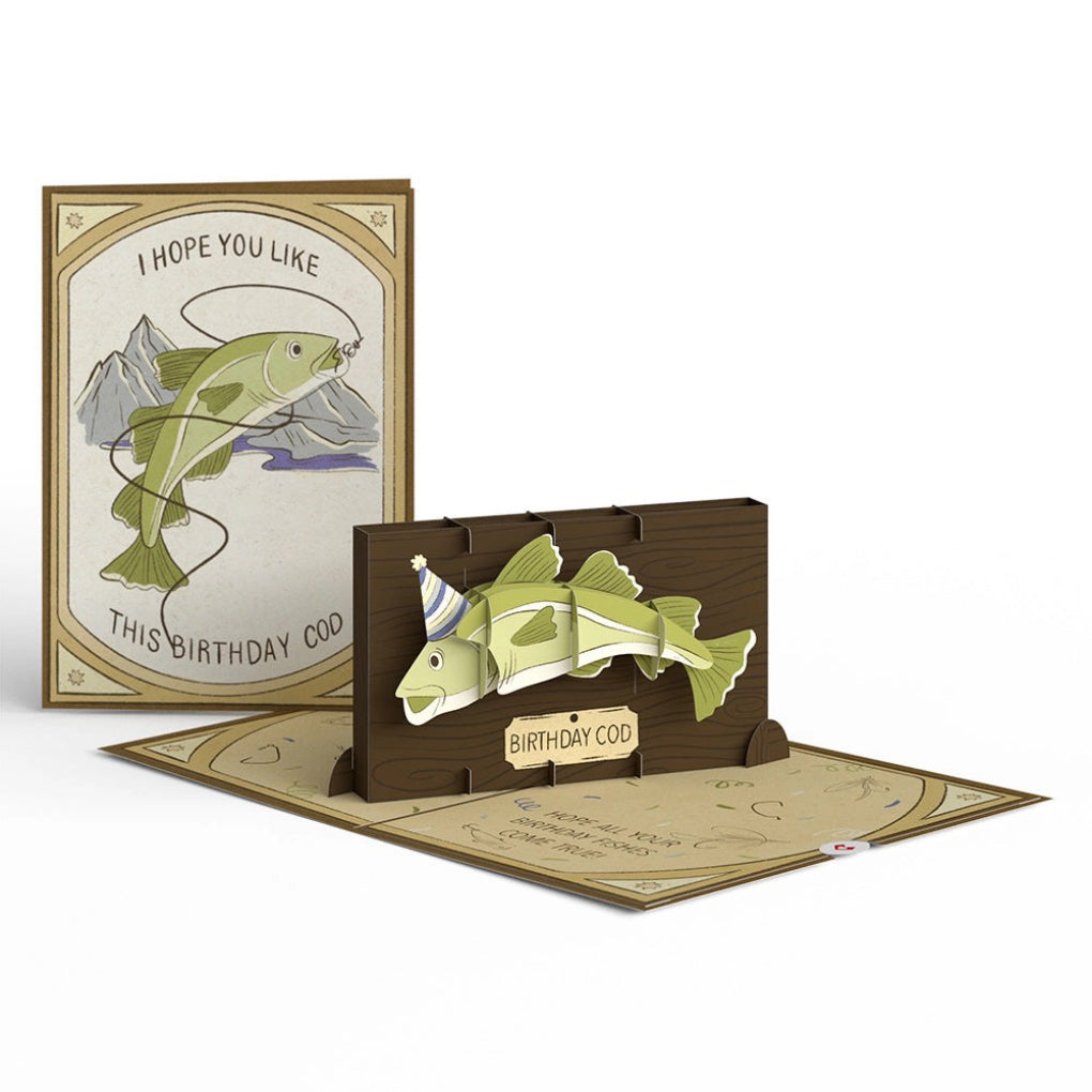 Birthday Cod Pop-Up Card open and closed.