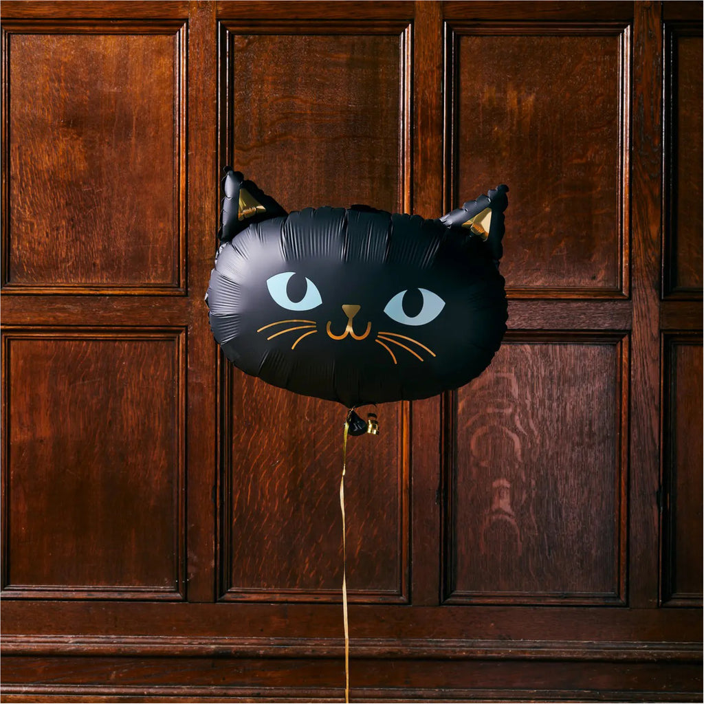 Black Cat Foil Balloon against wall.