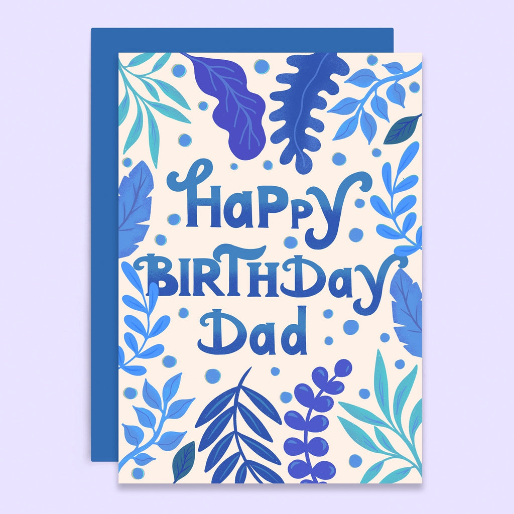 Blue Botanical Happy Birthday Dad Card.