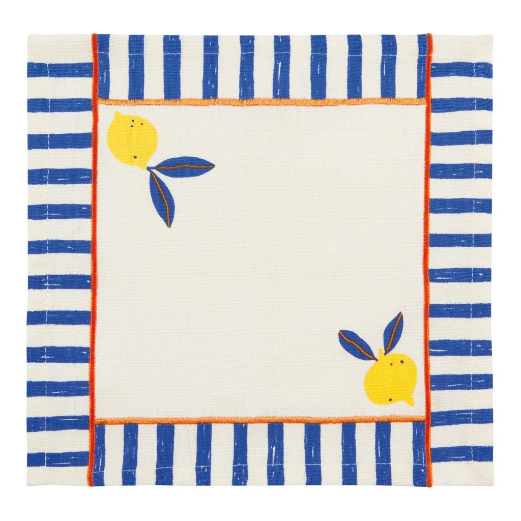 Blue Citrus Burst Printed Cocktail Napkins .