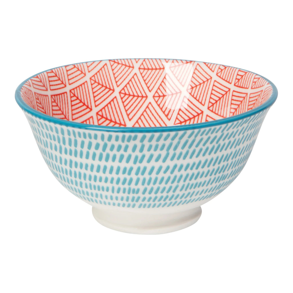 Blue Red Dash Stamped Bowl 3.5 Inch.