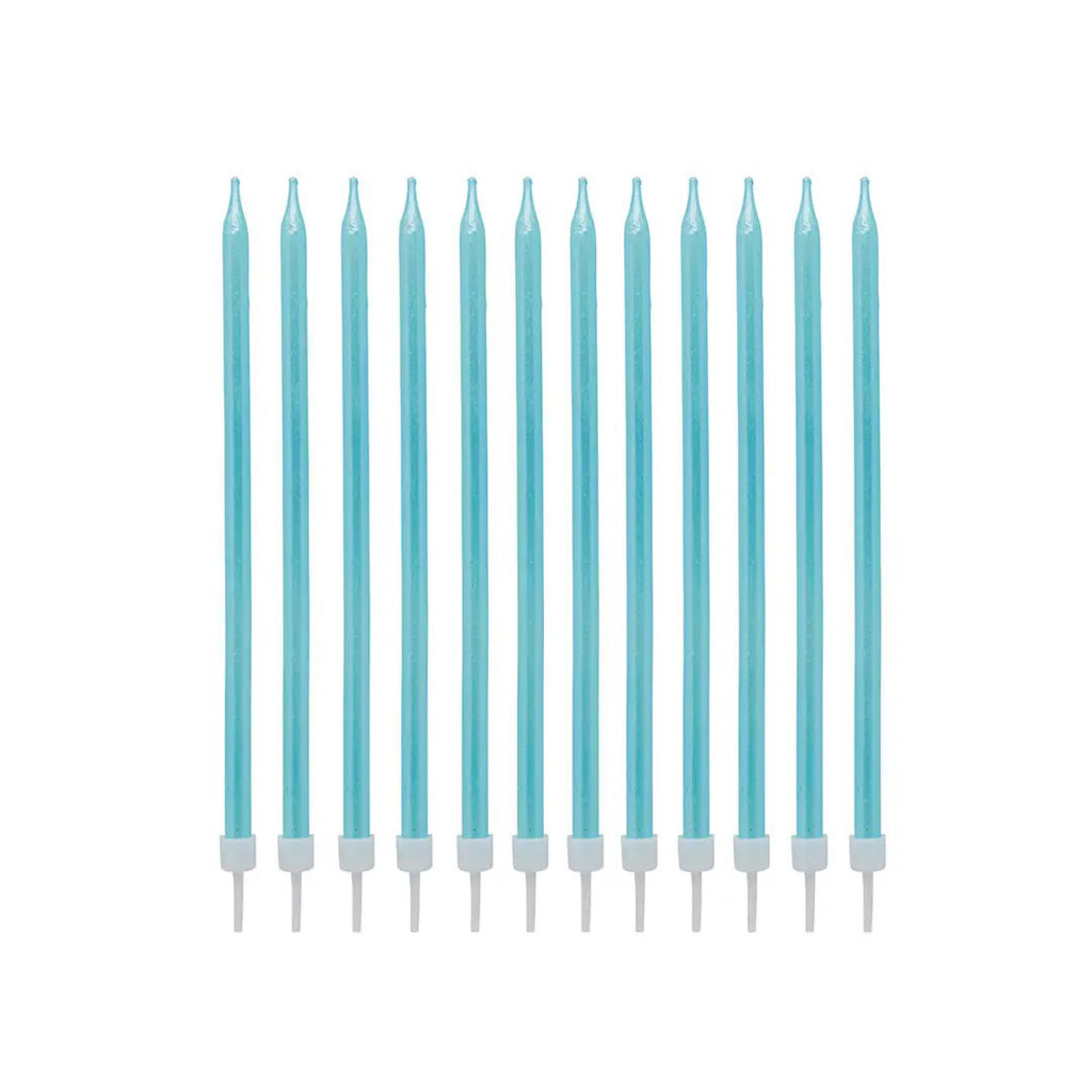 Blue Tall Skinny Birthday Candles 12 Pack.
