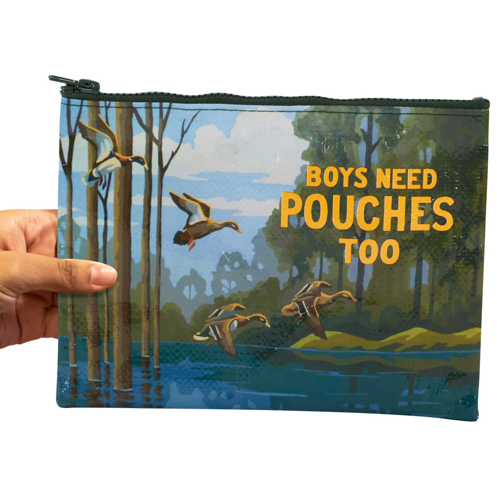 Boys Need Pouches Zipper Pouch being held.