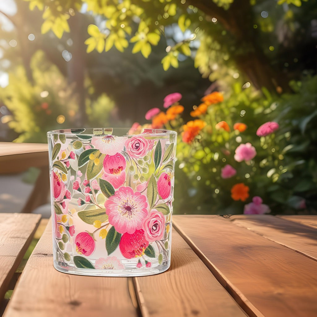 Bright Florals Votive Holder on table.