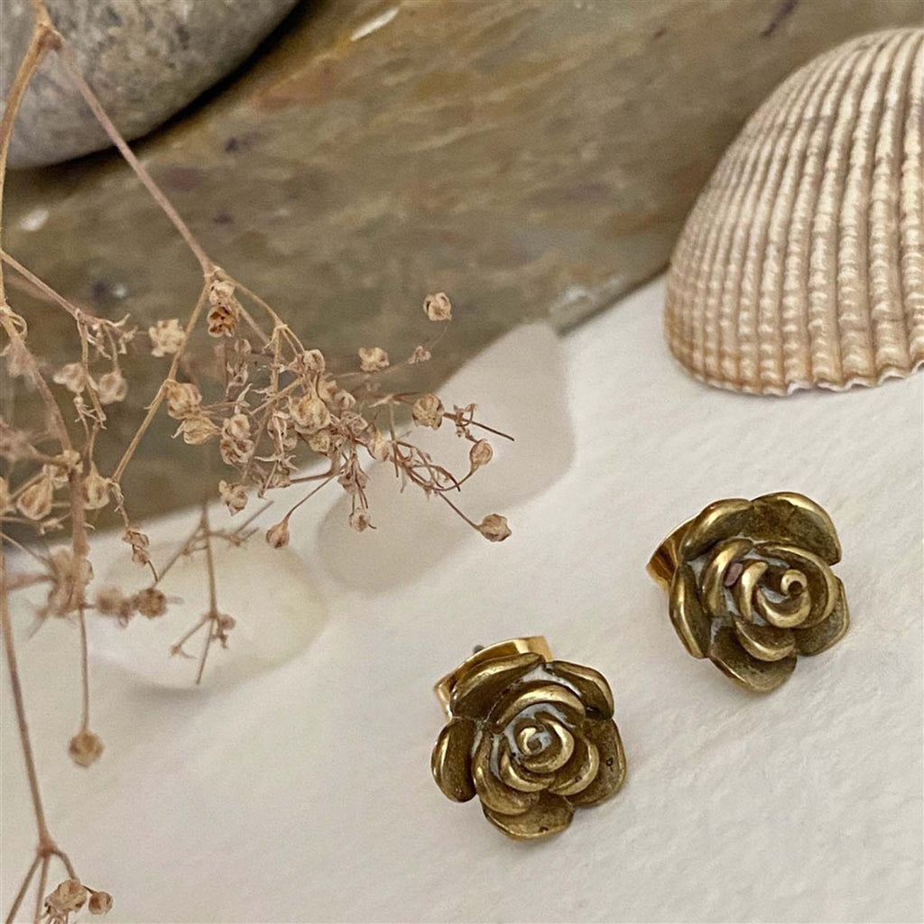 Bronze Rose Stud Earrings.